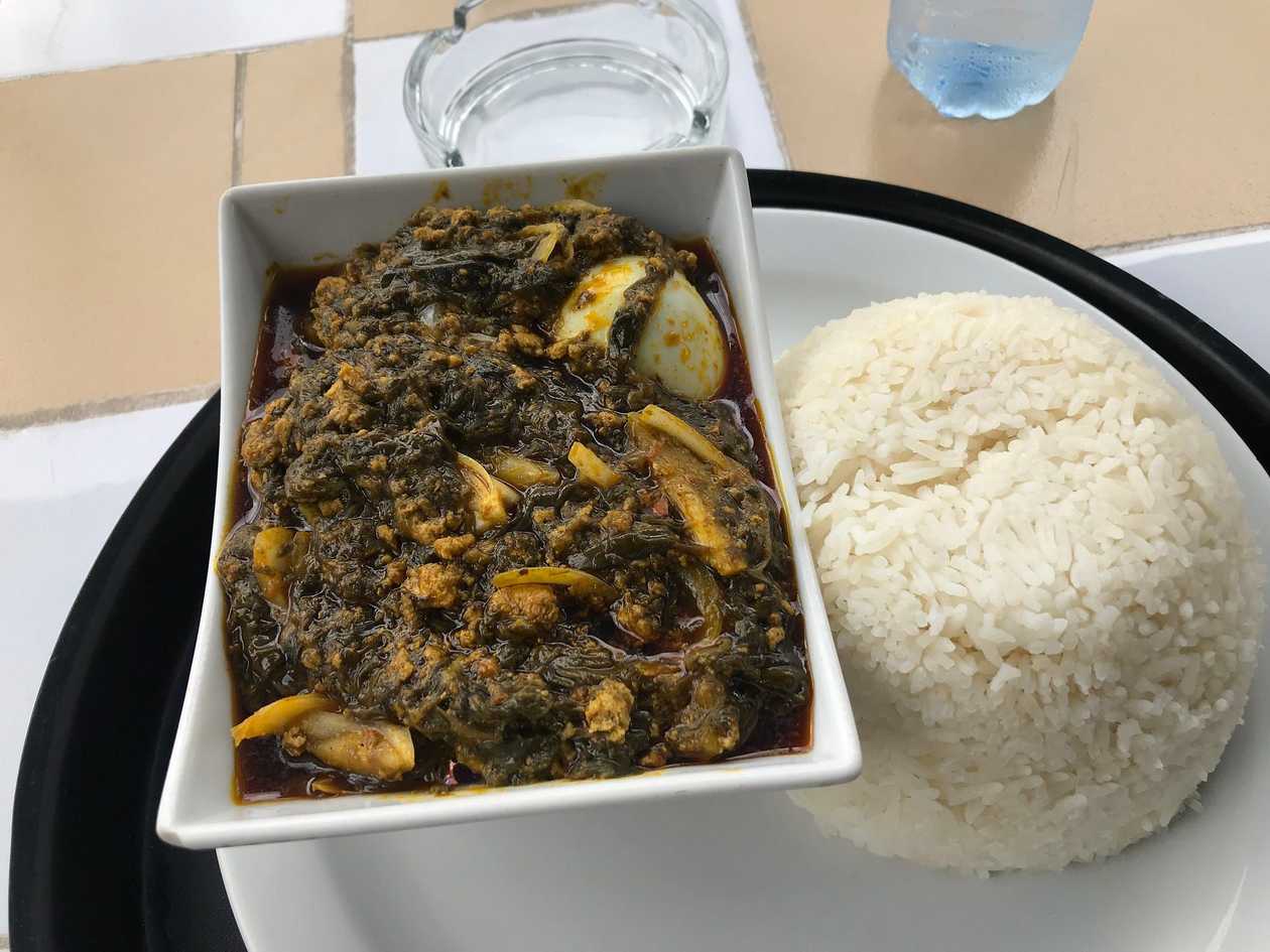 Basmati Plain rice+ kontomire stew + 1 boiled egg