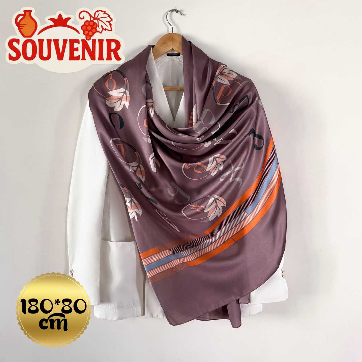 Satin scarf souvenir "Georgian alphabet" mkhedruli wine color