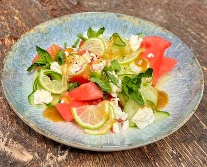 Fresh salad with watermelon, mint and feta cheese