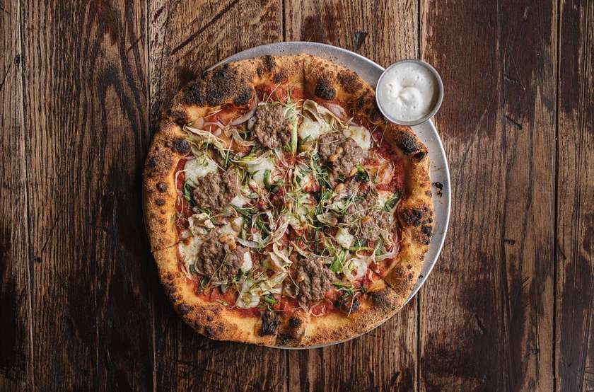 Pizza with lamb polpette