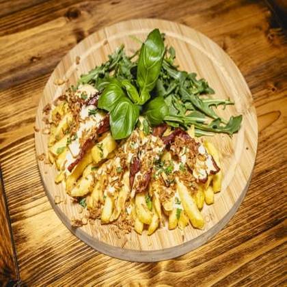 French Fries with Bacon and Fried Onion