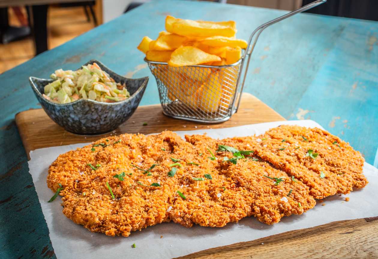 Giant turkey schnitzel with french fries