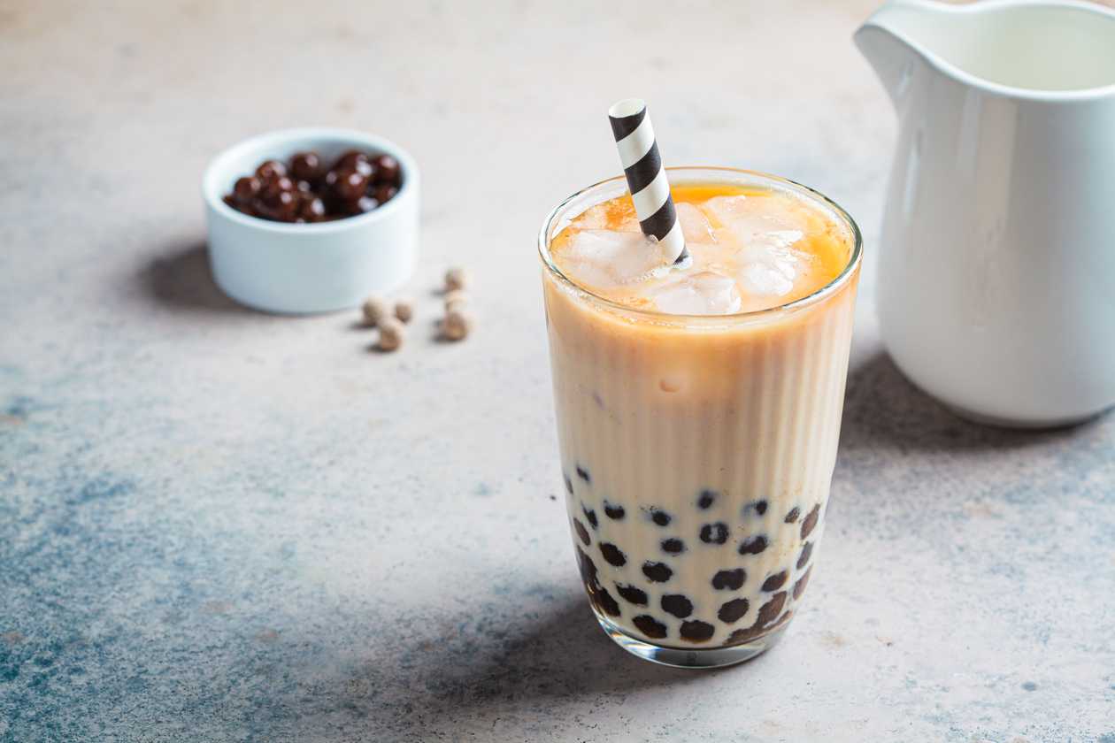 Iced coffee with boba.