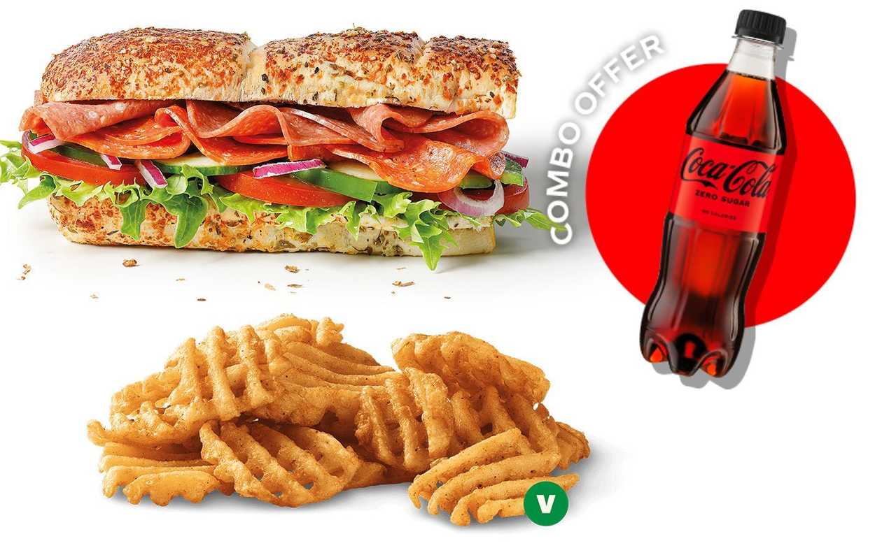 Zestaw Sandwicz Spicy Italian 15 cm + duża porcja frytek waflowych + napój Coca-Cola Zero
