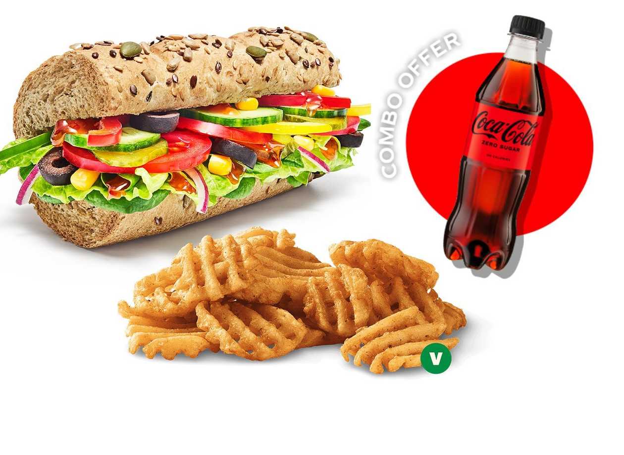 Zestaw Sandwicz Wegetariański 15 cm + duża porcja frytek waflowych + napój Fanta Zero