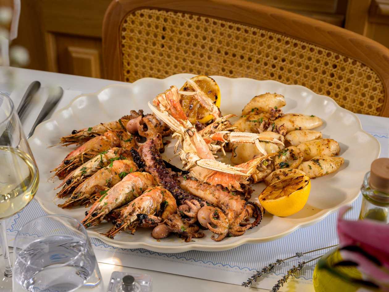 Platter of grilled seafood (octopus, baby calamari and shrimp)