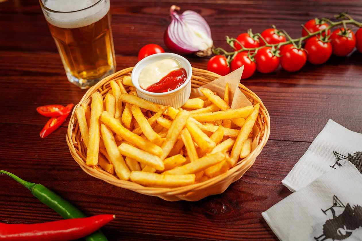 French fries with ketchup and mayonnaise