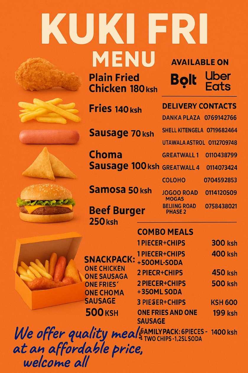 The full menu in our shops