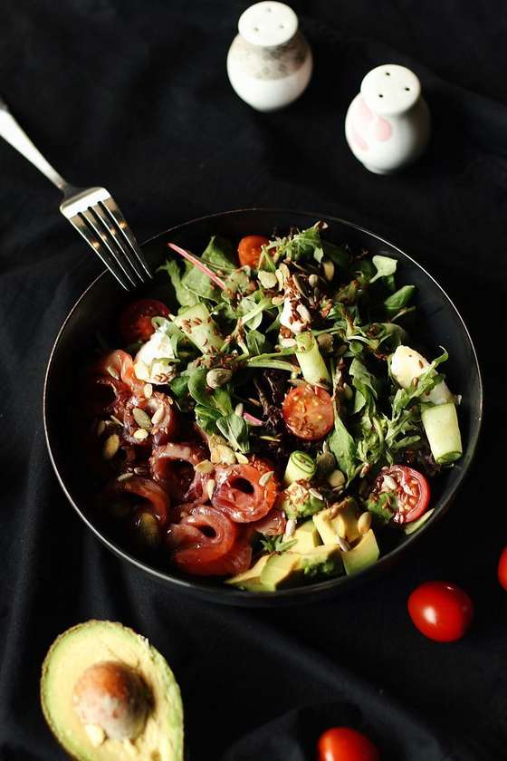 Salmon salad with cream cheese and avocado
