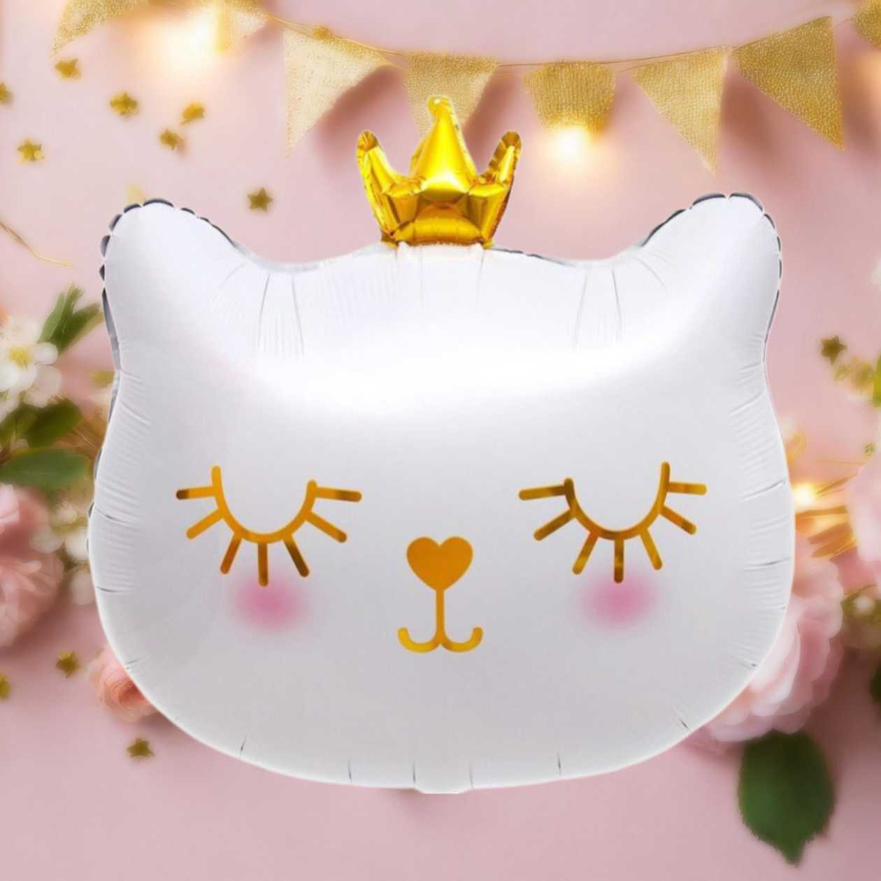 Foil balloon helium white cat with crown (41*38cm)