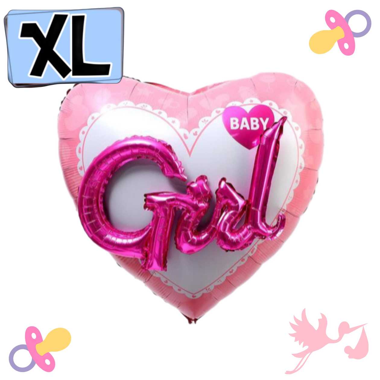 Foil balloon with helium Heart XL (75cm) ''Baby Girl'' (1pcs)