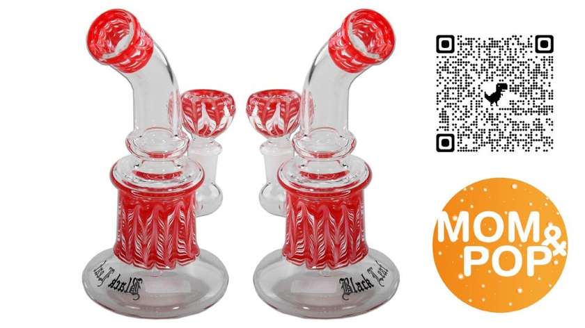 🆕 Black Leaf Glass Bubbler Red, 17cm