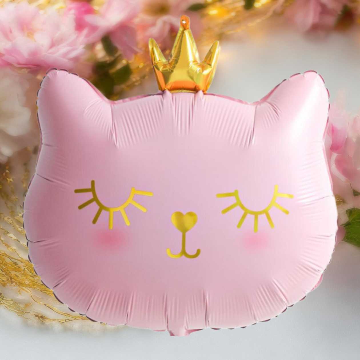 Foil balloon helium Pink cat with crown (57x53cm)