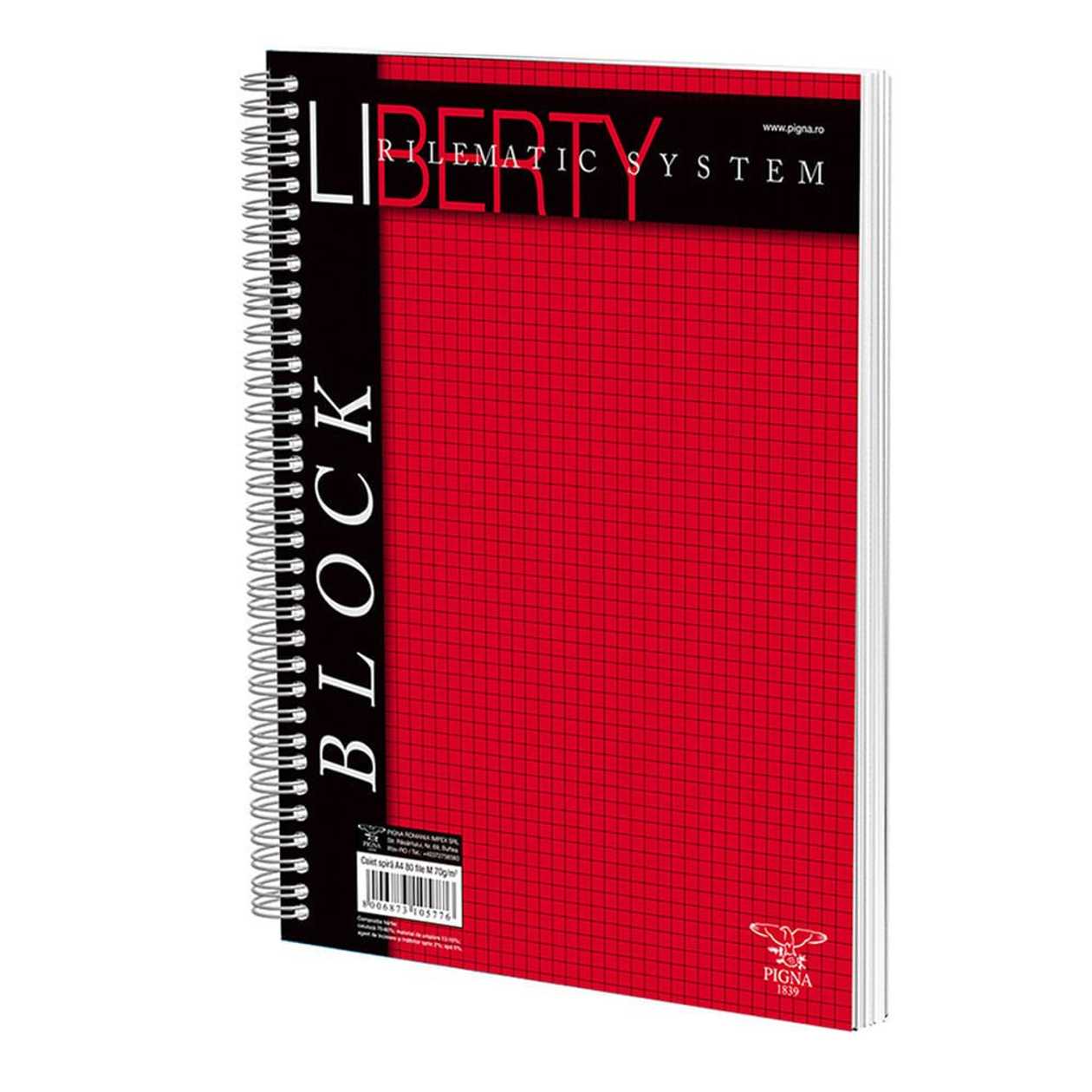 Caiet spiralat Pigna Liberty cu 80 de file A4, matematica