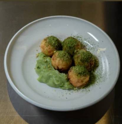 Fluffy Syrniki with Matcha Cream