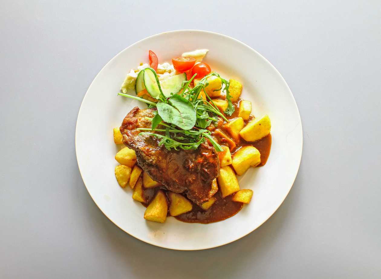 Mexican Marinated Pork Neck, Roasted Potatoes, Tartar Sauce