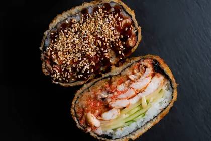 Sushi Burger with Eel and Prawns