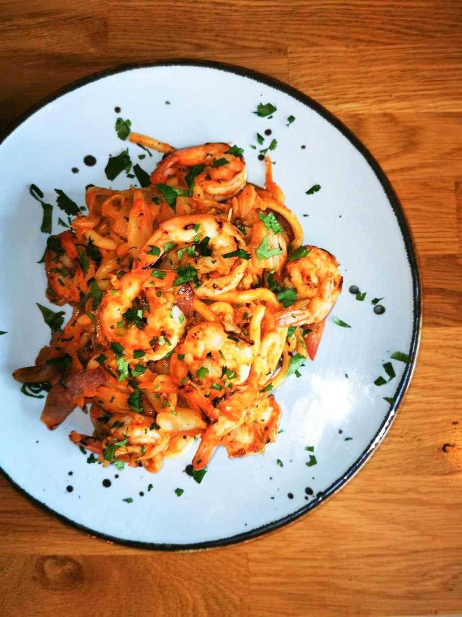 Udon with Shrimp and Kimchi