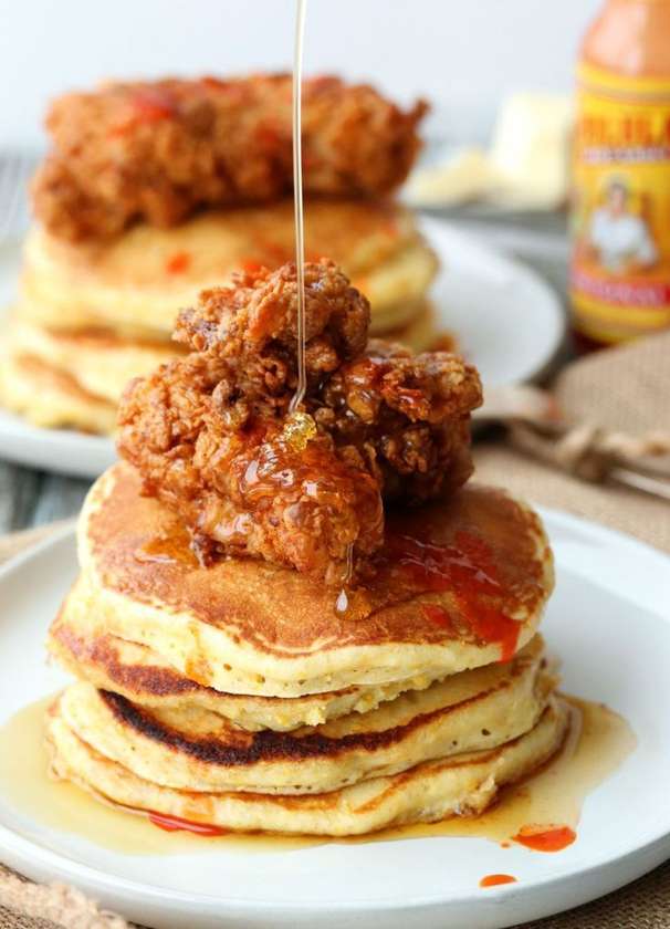 Buttermilk Pancakes with Crispy Fried Chicken Wings