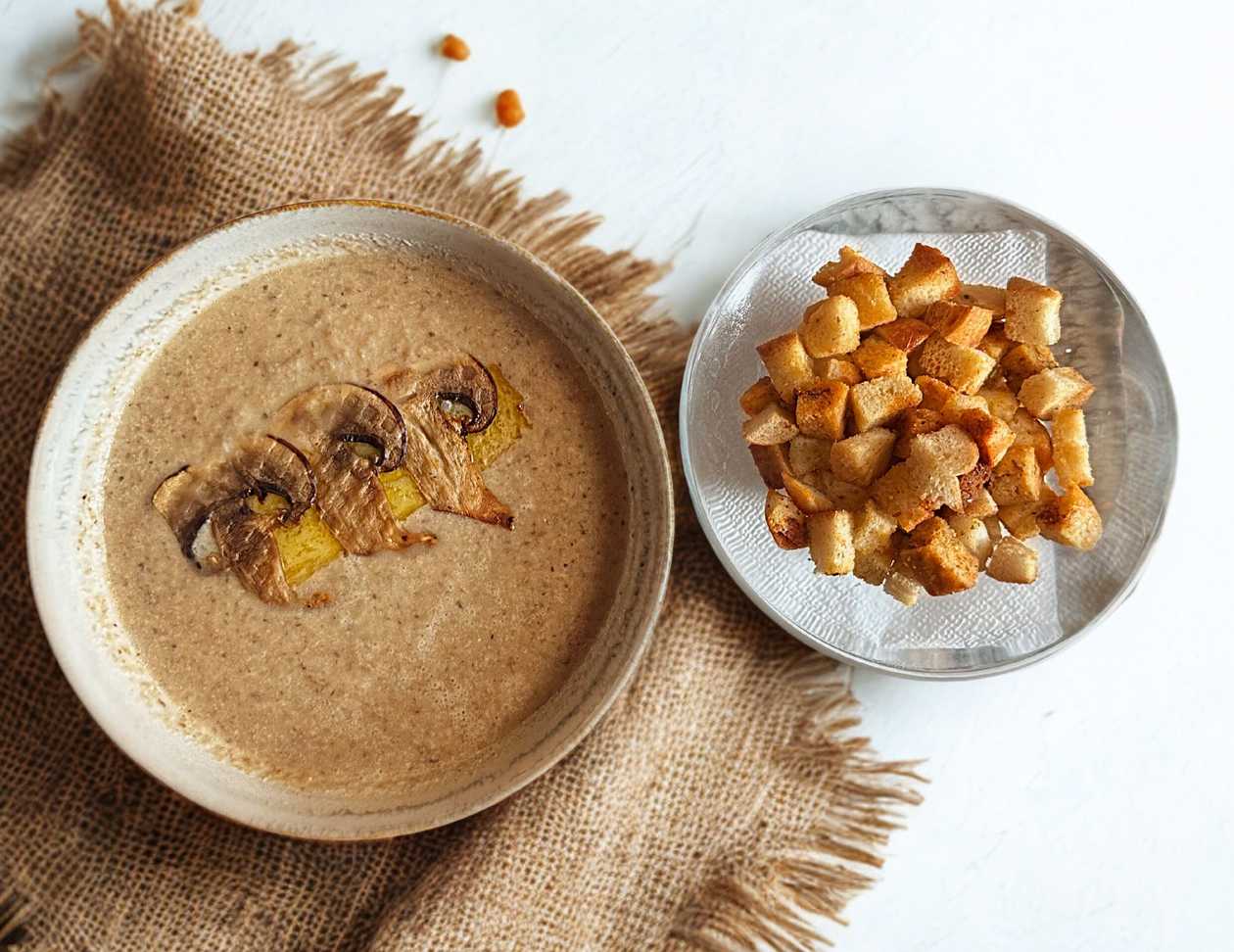 Mushroom Cream Soup with Croutons