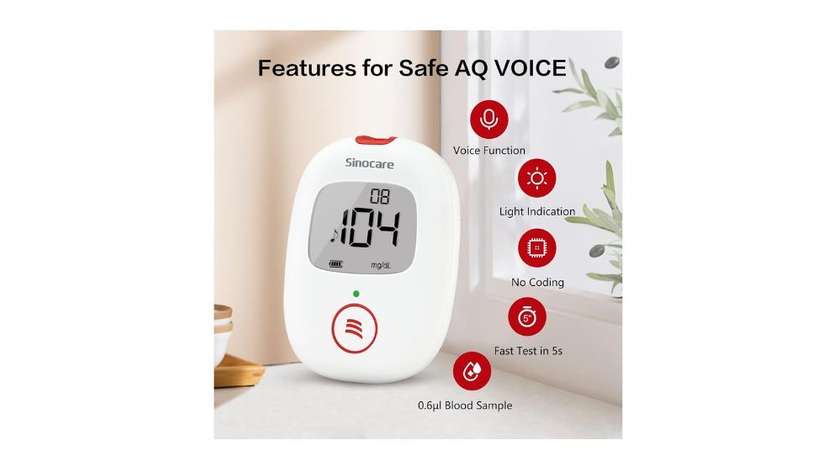 Blood Glucose Monitor, sinocare Safe AQ Voice Blood Glucose Monitor, Black.
