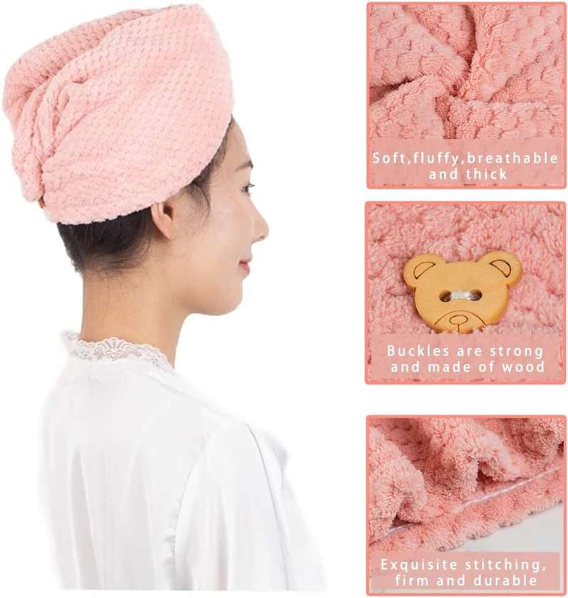 თმის საშრობი ქუდი/Patterned Absorbent Thick Hair Drying Cap (Pink)