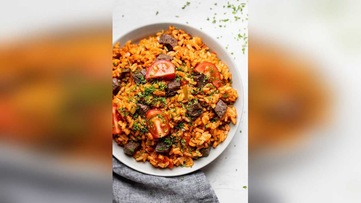 Jollof Rice with Cow Meat