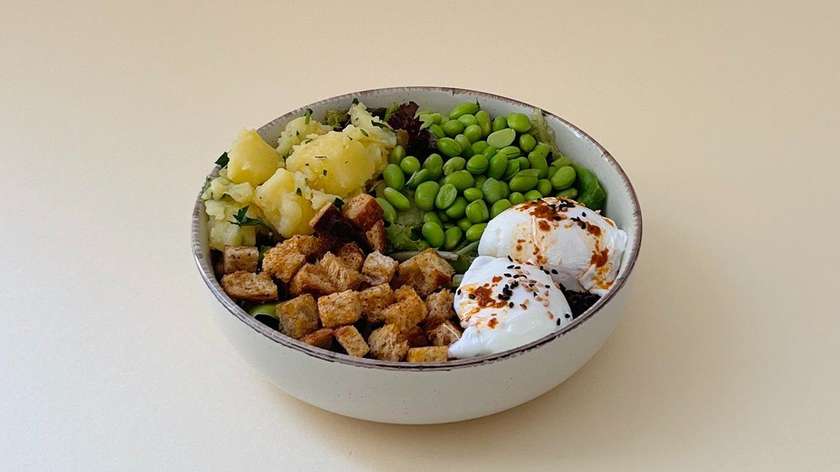 Mixed Greens & Poached Eggs Bowl