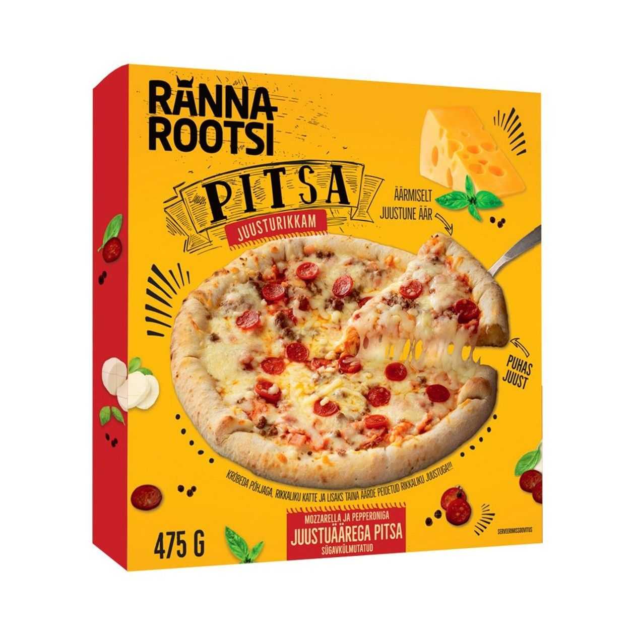 Rannarootsi, Juustuäärega pitsa mozzarella ja pepperoni’ga, 475 g