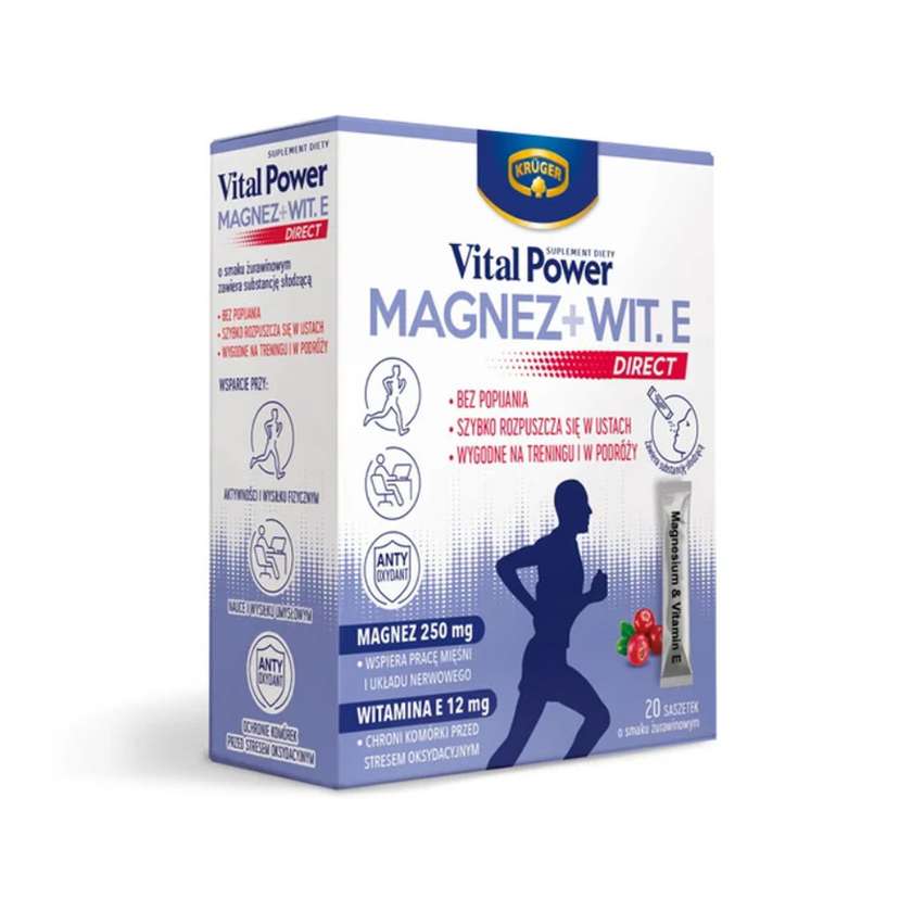 9994471 Magnesium + Vitamin E Direct, 20 Sachets x 1.5 g, Kruger