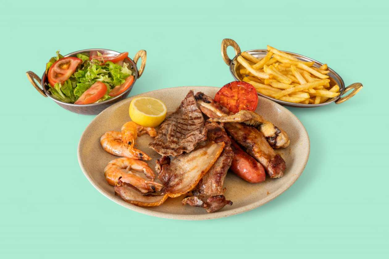 Mixed Meat with Potatoes and Salad
