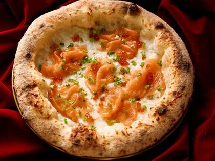 Pizza with Salmon and Red Caviar