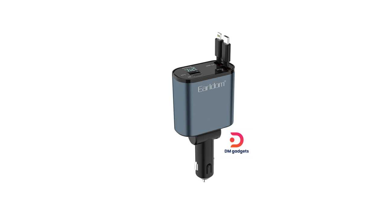 #338B#Earldom®ES-CC38 Retractable 4in1 Car Mobile phone Charger-Black