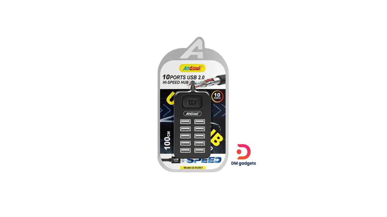 #340DF#Andowl®Q-HU801 USB 2.0 10 Port Hub with USB-A connection – USB Hub-Black