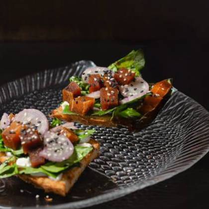 Bruschetta with Plant-Based “Salmon”