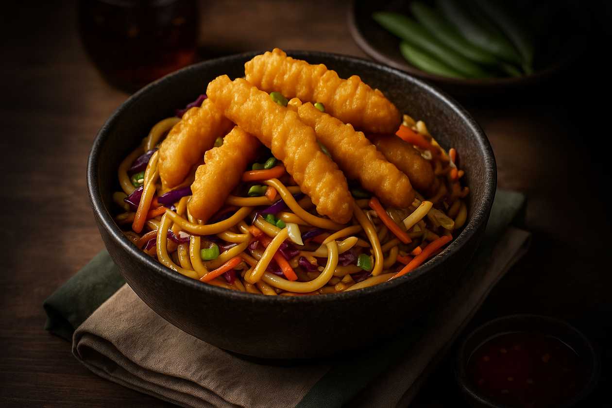 Noodles with crispy chicken