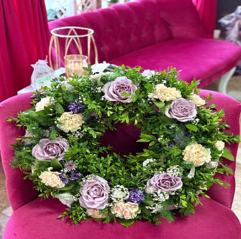 Purple Roses Funeral Wreath 45 cm