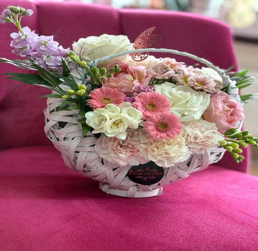 Boat Basket Arrangement Pastel Flowers