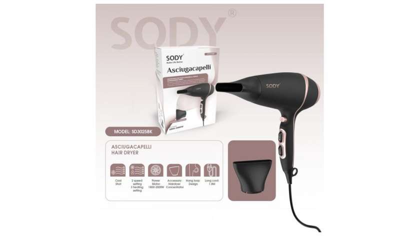Sody SD3025, 2200W Hairdryer, Concentrator Included, 2 Speed