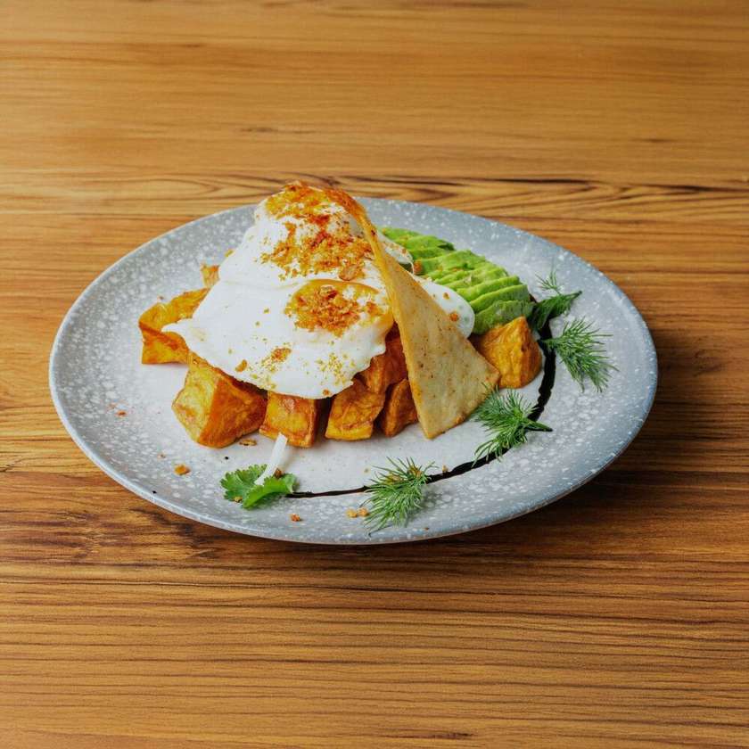 Sweet potato, egg and avocado hash