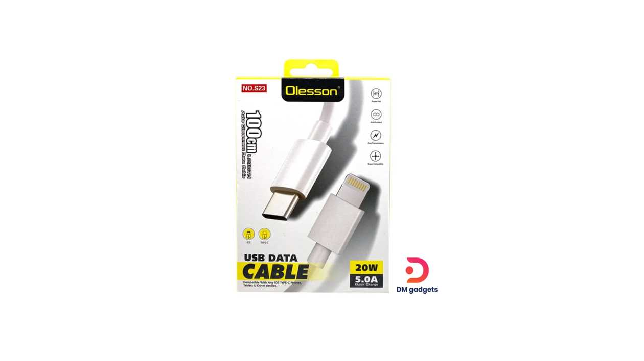 #156C#Olesson®NO.S23 Quick Charging Data Cable 20W 1m 5.0A – USB C to Lighting Cable-White