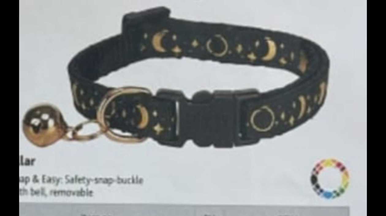 black cat collar with gold moon