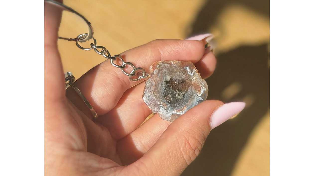 Mexican Agate Geode Keychain