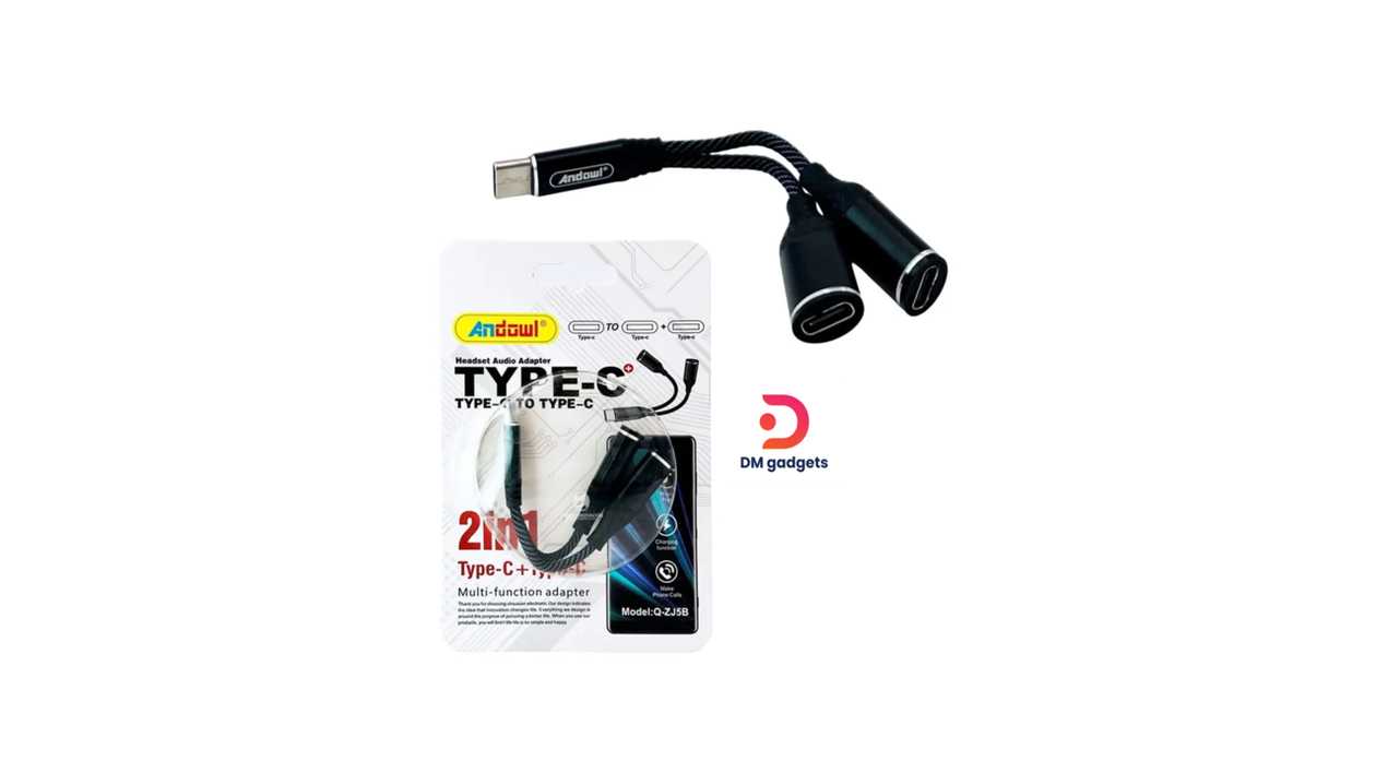#362B#Andowl®Q-ZJ5B Adapter Converter Type-C male to Type-C 2x female -Black