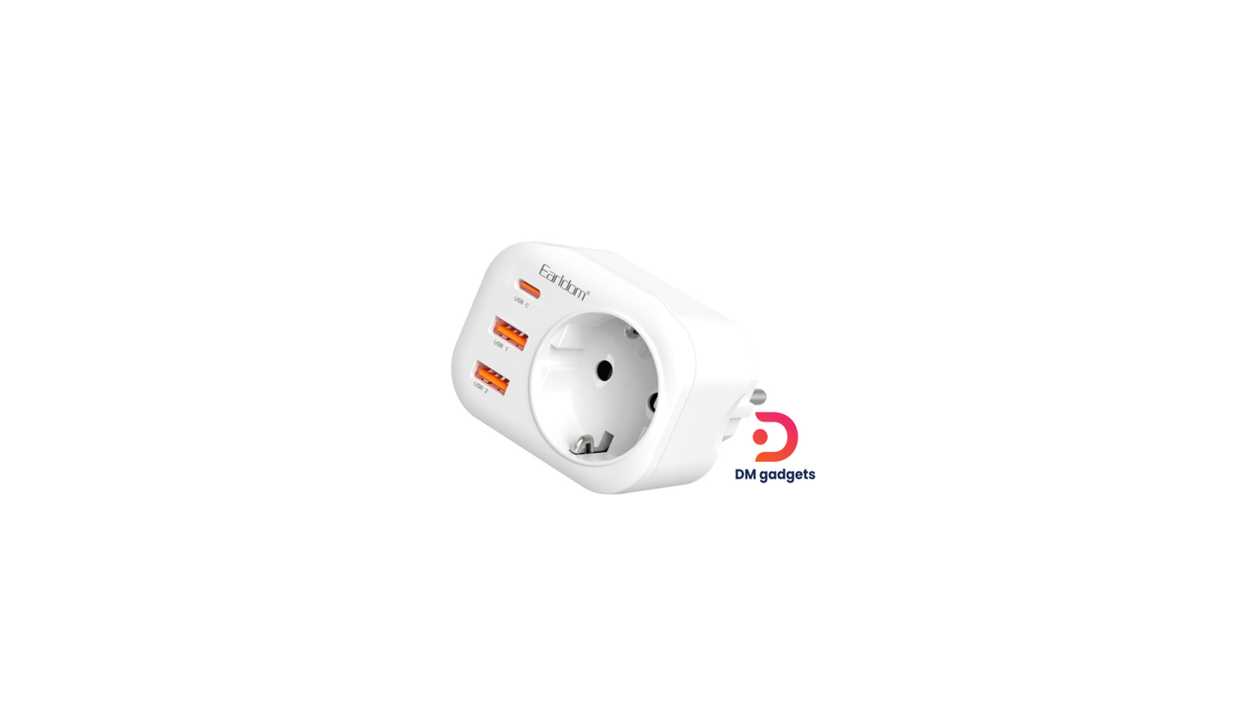 #391A#Earldom® SC18 Universal travel adapter 4000W- charger, 2xUSB, 1xType-C-EU PLUG-White