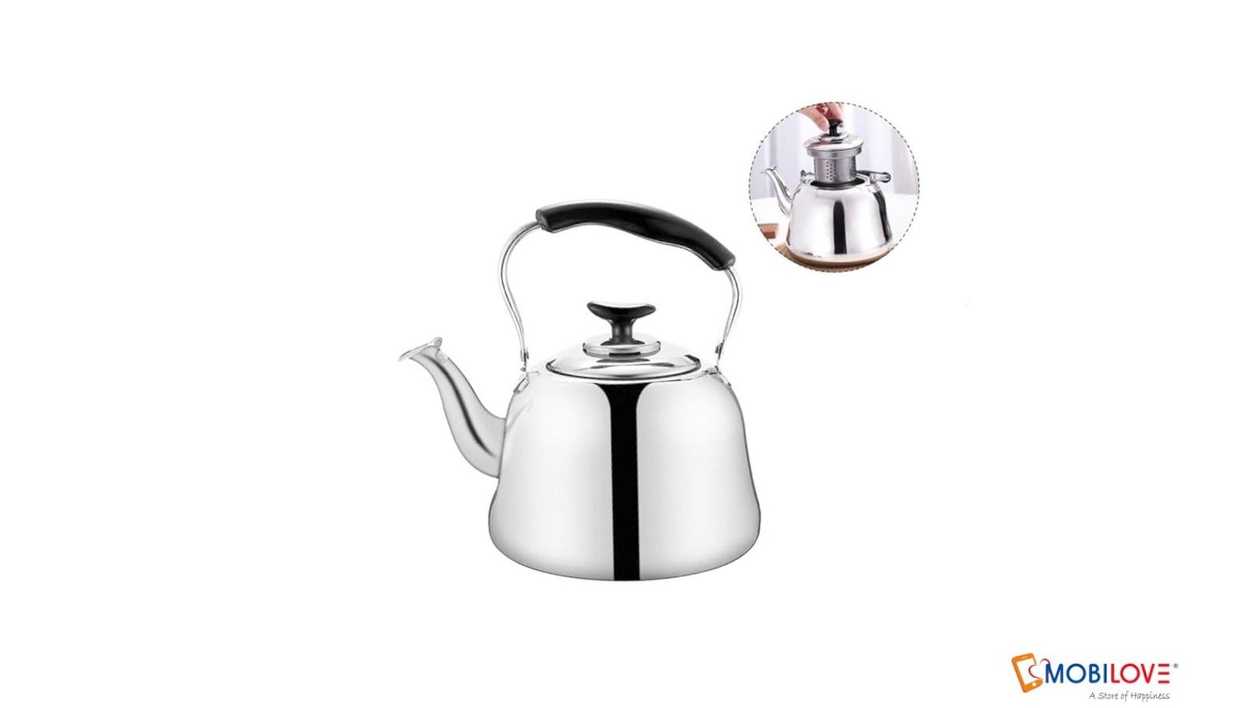 Tea in a traditional teapot (with a strainer), silver.