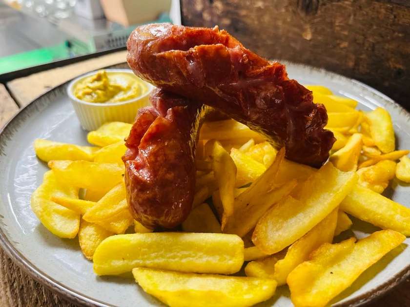 Cheesy sausages and fries