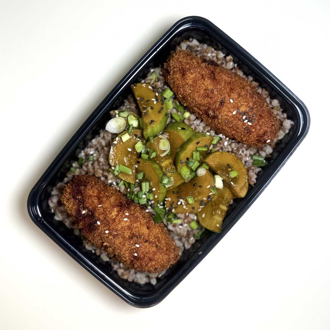 Chicken Kebab with Cheese, Cucumber salad and Buckwheat
