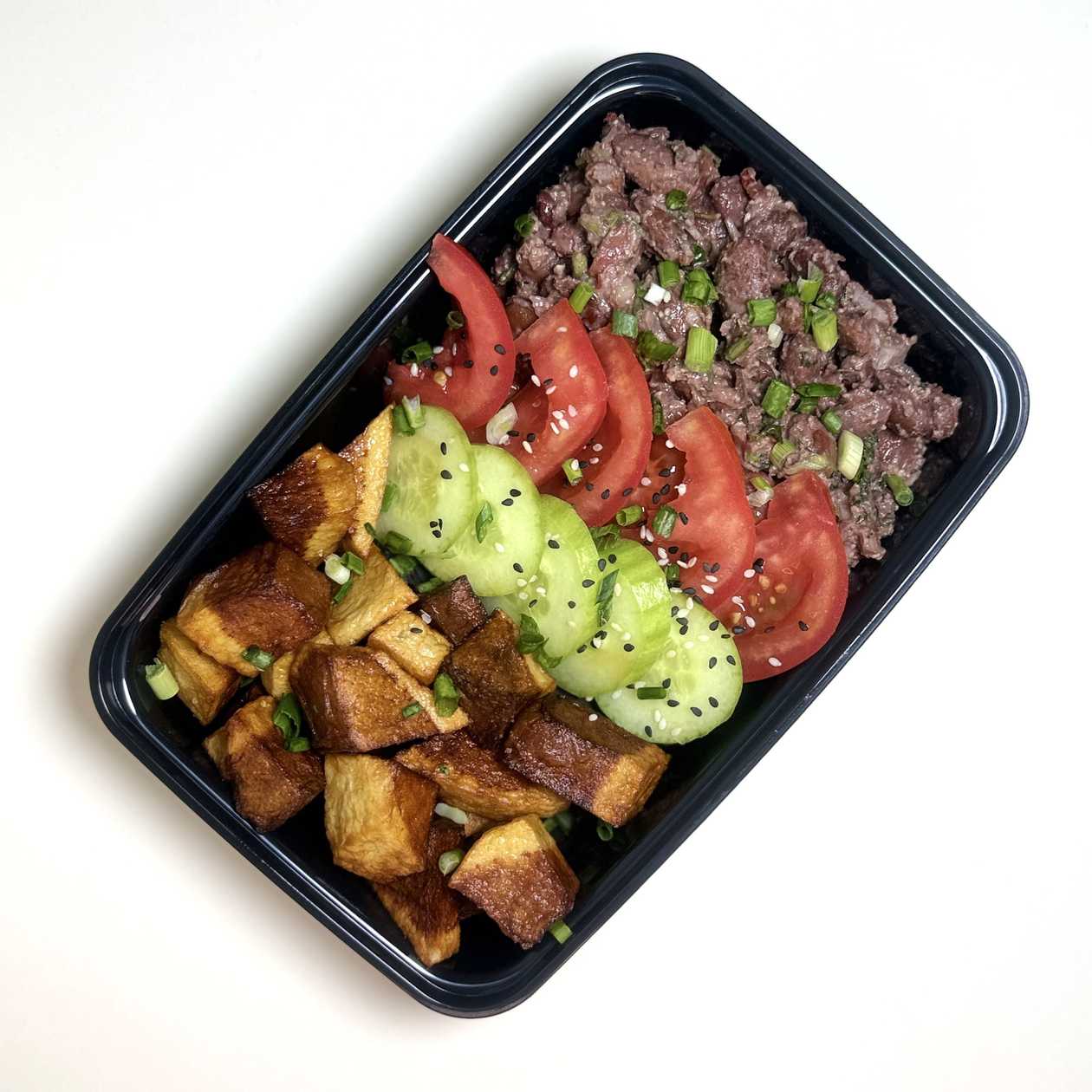 Beans with Walnut, Deep Fried Potatoes and Salad (Vegan)