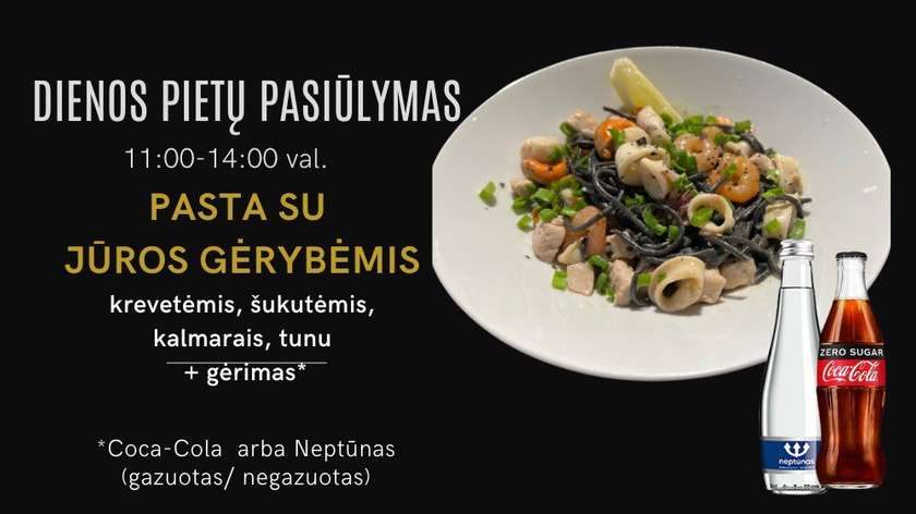 Pasta "Spaghetti" su jūros gėrybėmis + gėrimas nemokamai